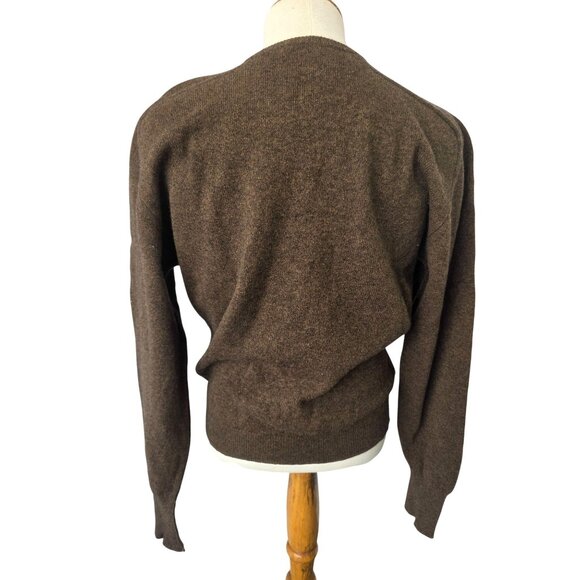 Vintage Scottish Flag Hawick Lambswool V-Neck Sweater Mens Sz S/M Brown 70s/80s - Picture 2 of 8